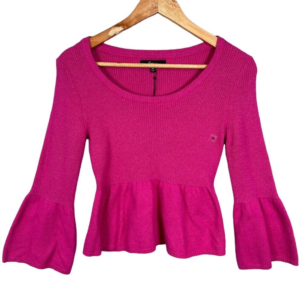 NWT Express XS Womens‎ Sweater Pink Flared Sleeve Round Neck Angora Wool 2000s
